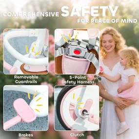 AIYAPLAY Trójkołowiec dla dzieci, zmienny wózek dla niemowląt, design 5-w-1, zdejmowany uchwyt, regulowany, pas bezpieczeństwa, torba na akcesoria, 1-3 lata, Różowy