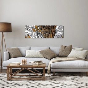 Obraz - Lampart pośród kwiatów (z zegarem) (90x30 cm)