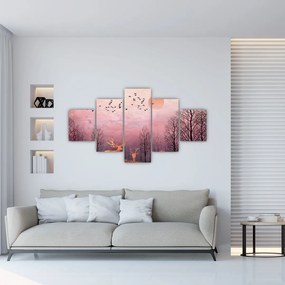 Zdjęcie - Jeleń w blasku zachodzącego słońca (125x70 cm)
