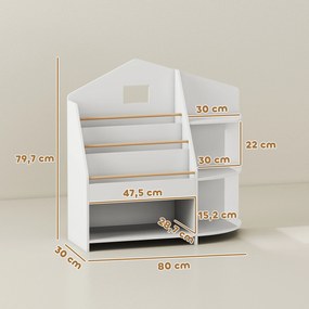 AIYAPLAY Regał dziecięcy z 7 półkami na książki i zabawki, zaokrąglone krawędzie, udźwig 40 kg, Biały