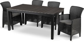 Zestaw Mebli Ogrodowych Stół ARGOS 160-210 cm Ciemnoszary Dąb/Czarny i 4x Fotel FRESNO Czarny Technorattan Nowoczesny