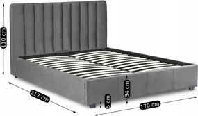 Łóżko Tapicerowane 160x200 cm ze Stelażem Dwuosobowe MARI Welurowe Szare