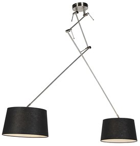 Stalowa lampa wisząca z abażurami z lnu czarna 35 cm 2-światłowa - Blitz Nowoczesny Oswietlenie wewnetrzne