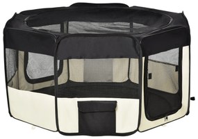 PawHut Kojec Zagroda Wybieg dla Szczeniąt Zwierząt Oxford 120x58cm Czarny Kremowo-Biały | Aosom PL