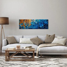 Obraz - Niebiesko-złoty obraz (z zegarem) (90x30 cm)