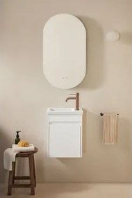 Zestaw Wiszących Mebli Łazienkowych Zintegrowany Z Umywalką Narek Biała & Owalny Z Miejscem Do Przechowywania - Sklum