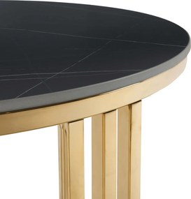 Stolik Kawowy Ceramiczny KORIN 70 cm Czarny Marmur/Złoty Glamour Nowoczesny