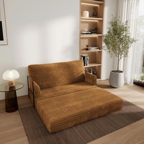 Masseno Sofa piankowa LADIA z funkcją spania, Kanapa z pianki do salonu, Bezmontażowa, Tkanina sztruksowa – Miedziany TILIA 56