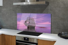 Szkło do Kuchni na Ścianę Statek pod Fioletowym Niebem