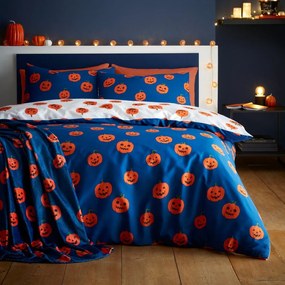 Niebiesko-pomarańczowa pościel dwuosobowa 230x220 cm Halloween Pumpkins – Catherine Lansfield