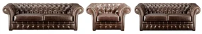 Komplet wypoczynkowy 3+2+1 typu chesterfield CLOTAIRE z postarzanej skóry