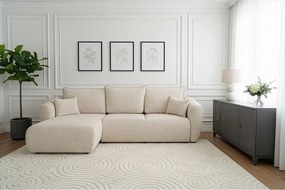 Uniwersalny narożnik Flora z funkcją spania, do salonu, tkanina Bella, ecru