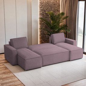 Masseno Narożnik PESANO z funkcją spania i pojemnikiem na pościel Narozniki U, Rozkładana sofa - Wrzos, POSO 130