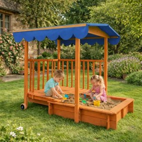 Piaskownica z werandą HAPPY, 130x130x143cm, brązowa/niebieska Jurhan