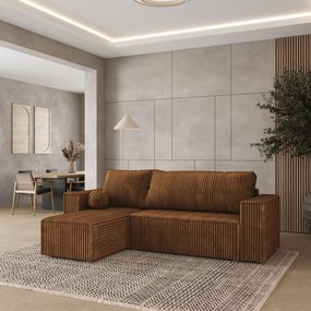 Masseno Narożnik RAVELO z funkcją spania i pojemnikiem na pościel Narozniki L, Rozkładana sofa - Miedziany, TILIA 56