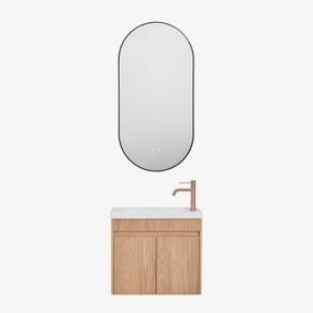 Zestaw Wiszących Mebli Łazienkowych Zintegrowany Z Umywalką Narek Popielaty Brąz & Owalna Osłona Led - Sklum