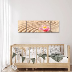 Obraz kamienia z kwiatem na piasku (170x50 cm)