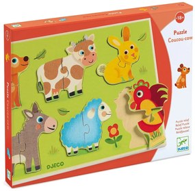 Drewniane puzzle wkładane dla dzieci z motywem zwierząt Djeco