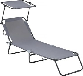 Składany leżak "Lazy" - z osłoną przeciwsłoneczną - szary