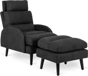 Fotel Wypoczynkowy HENRY z Podnóżkiem Czarny Nowoczesny Loftowy