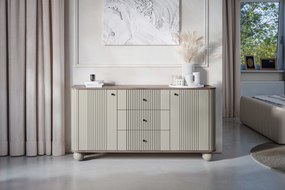 Komoda z szufladami Vesper 160 cm - kaszmir / orzech / czarne uchwyty / nogi kule