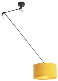 Lampa wisząca czarna z abażurem welurowym ochrowym ze złotym 35 cm - BlitzWiejski/ Rustykalny / Vintage Oswietlenie wewnetrzne