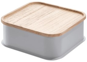 Szary pojemnik z pokrywką z drewna paulownia iDesign Eco, 21,3x21,3 cm