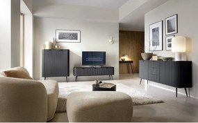 Wysoka komoda ZOVA z 6 półkami, dekoracyjnymi rowkami i metalowymi nogami, czarna, 103/129/39cm, beż kaszmirowy