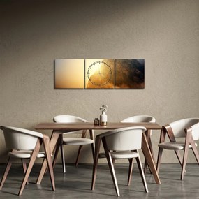 Obraz góry we mgle (z zegarem) (90x30 cm)