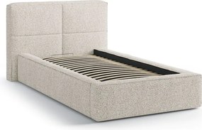 Beżowe tapicerowane łóżko jednoosobowe ze schowkiem i stelażem 90x200 cm Darren – Micadoni