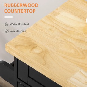 HOMCOM Wózek kuchenny serwisowy Wyspa kuchenna, 1 półka na przyprawy, 1 uchwyt na ręcznik, 109 cm x 40 cm x 89 cm, Czarny