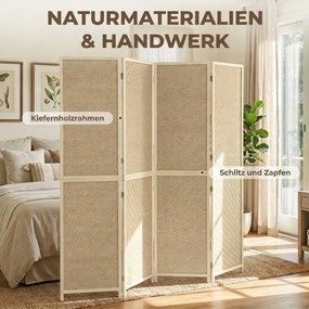 HOMCOM Parawan z 4 panelami, składana ścianka z ręcznie plecionego bambusa, 180 x 180 cm, naturalny | Aosom PL