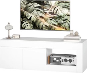HOMCOM Nowoczesny lowboard TV do salonu z 2 drzwiami, otwartą półką i uchwytami, dla telewizorów do 152,4 cm, 140 x 40 x 48 cm, biały | Aosom PL