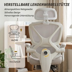 HOMCOM Fotel biurowy, ergonomiczne krzesło biurowe z podnóżkiem, funkcją kołysania, podłokietnikami, siatka, szary | Aosom PL