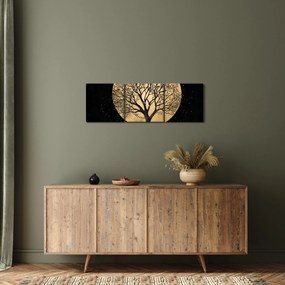 Obraz – Drzewo w złotej pełni księżyca I. (z zegarem) (90x30 cm)