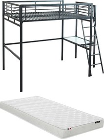 Łóżko antresola CASUAL – blat biurka – kolor antracytowy i piankowy materac 140 × 190 cm