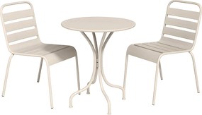 Zestaw mebli jadalnianych ogrodowych z metalu - stolik o śr. 60 cm i 2 sztaplowane krzesła - Beżowy - MIRMANDE marki MYLIA