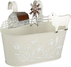 Metalowa osłonka na doniczkę RANCH z motywem zwierząt gospodarskich, 34 cm