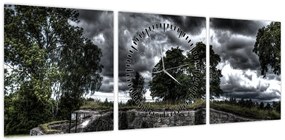 Obraz zachmurzonego nieba (z zegarem) (90x30 cm)