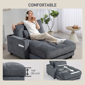HOMCOM Sofa-łóżko z poduszką, piankowe, rozkładane, uchwyt na kubek, szary