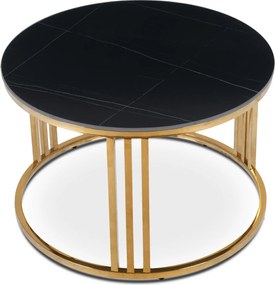 Stolik Kawowy Ceramiczny KORIN 70 cm Czarny Marmur/Złoty Glamour Nowoczesny