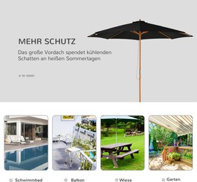 Outsunny Parasol Ogrodowy 3m Drewniany Wysokiej Jakości Bambusowy Czarny | Aosom PL