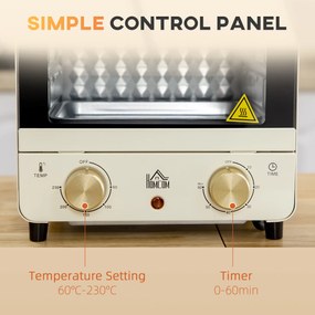 HOMCOM Mini piekarnik 15L, regulowana blacha i ruszt, 1000W, kremowy