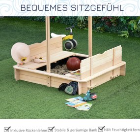 Piaskownica z Odpinanym Dachem Drewno Cedrowe dla Dzieci 3-7 lat Naturalny Niebieski Biały | Aosom PL