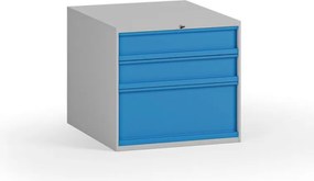 Wisząca skrzynka narzędziowa do stołów warsztatowych, 3 szuflady, zamek, 510 x 592 x 470 mm, niebieski