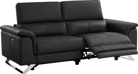 Kanapa 3-osobowa z elektryczną funkcją relax z czarnej skóry BREYT II