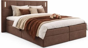 Brązowe łóżko kontynentalne z oświetleniem 5 rozmiarów K0-R07