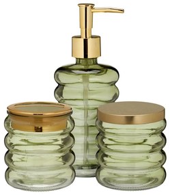 Zestaw łazienkowy HUM, szklany dozownik, kubek, pojemnik, 3 elementy