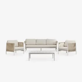 Zestaw Wypoczynkowy Do Salonu Z Sofą 3-osobową, Prostokątnym Stolikiem Kawowym 120x70 Cm I 2 Aluminiowymi Fotelami Sereilen Bouclé - Sklum