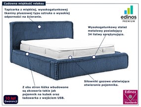 Granatowe nowoczesne łóżko tapicerowane 5 rozmiarów - Cordelio